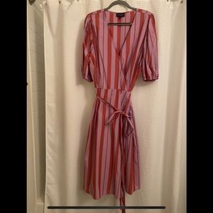 Pink and red wrap dress